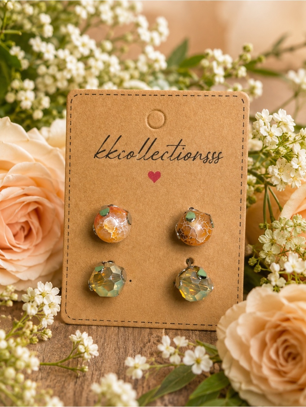 Orange Carnelian & Yellow Agate Stud Earrings